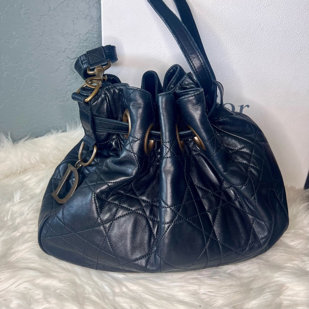 ❌SOLD❌Christian Dior Cannage Large Black Lambskin Bucket Bag